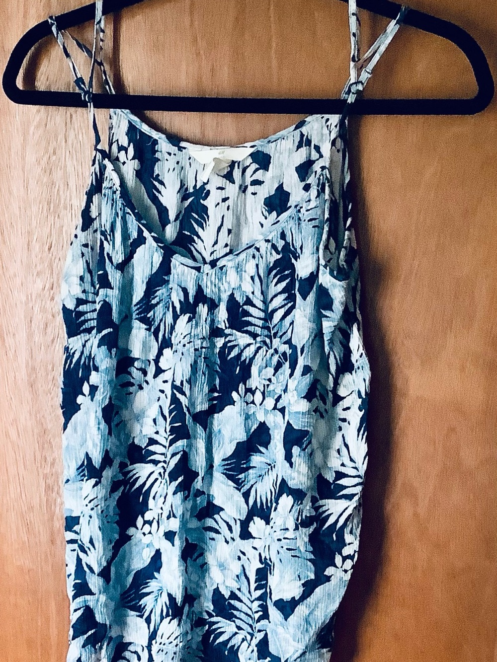 Blue and White Tropical Print Spaghetti Strap Top